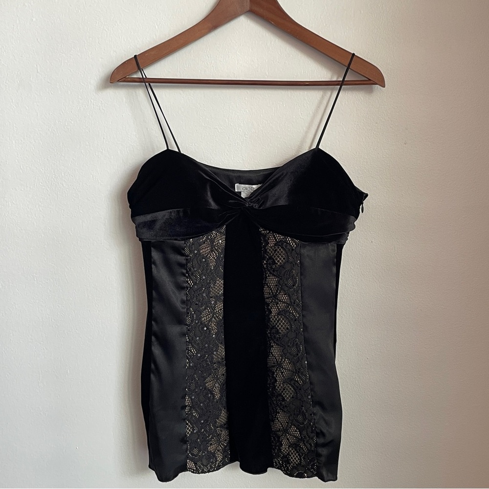 Vintage Caché Bustier Top L Black Velvet Lace Burnout Whimsigoth Vamp 90s Y2K - Picture 2 of 12